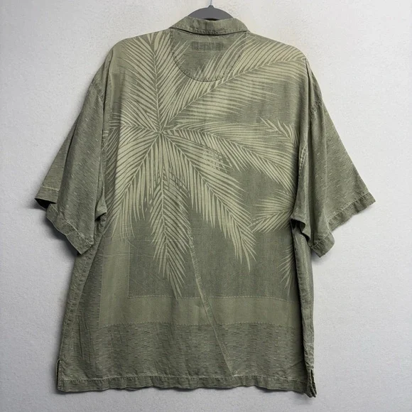 Tommy Bahama L 100% Silk Green Palm Tree Button Down Shirt Short Sleeve - Picture 4 of 6